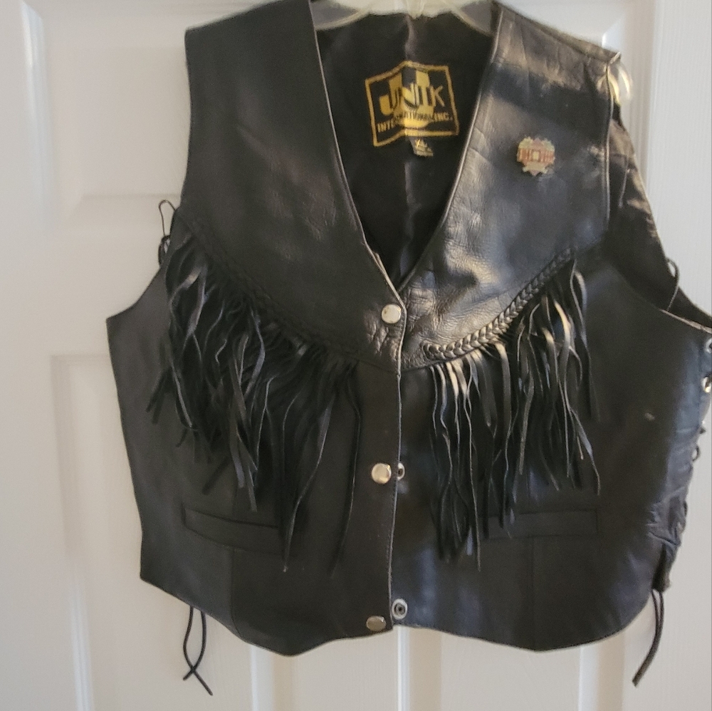 Vintage UNIK Black Leather Fringe Vest